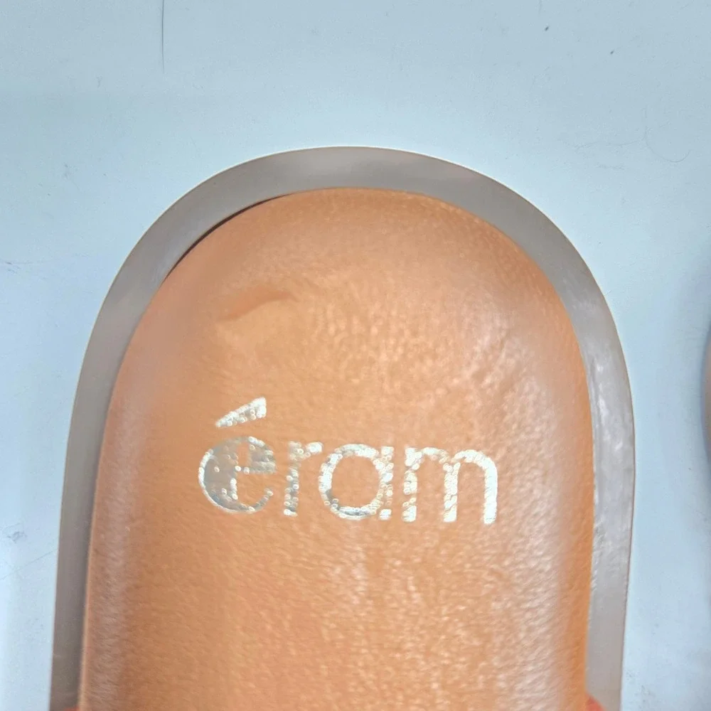 Eram Sandals women's 38‎ Brown Orange Leather T-Strap Made in Italy Buckle